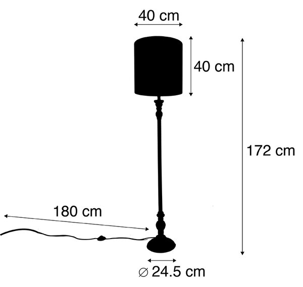 Podna lampa crna s crvenim sjenilom u obliku paunovog repa 40 cm - Classico