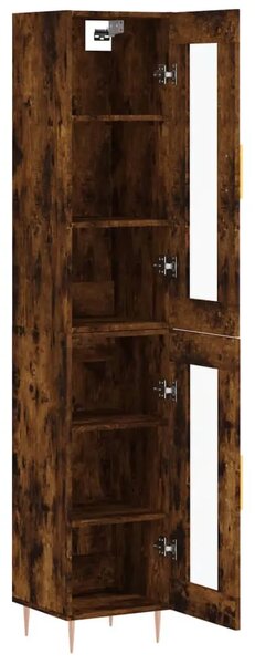 Visoka komoda dimljeni hrast 34 5x34x180cm konstruiranog drva - Dimljeni hrast 1 1 staklena vrata Dimljeni hrast