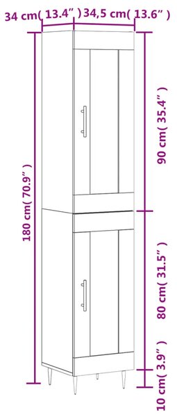 Visoka komoda dimljeni hrast 34 5x34x180cm konstruiranog drva - Dimljeni hrast 1 1 staklena vrata Dimljeni hrast