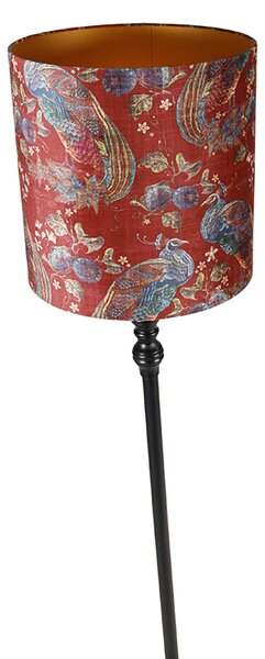 Podna lampa crna s crvenim sjenilom u obliku paunovog repa 40 cm - Classico