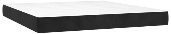 Krevet box spring s madracem LED crni 160x200 cm baršun - Crna 160 x 200 cm Dizajn s gumbima Crna