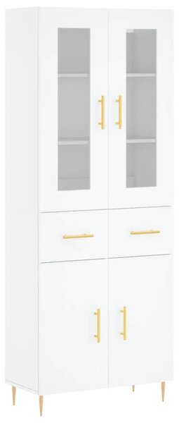 Visoka komoda bijela 69 5x34x180 cm konstruirano drvo - Bijela 1 2 vrata 2 ladice Bijela
