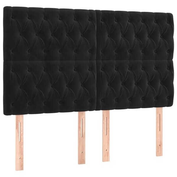Krevet box spring s madracem LED crni 160x200 cm baršun - Crna 160 x 200 cm Dizajn s gumbima Crna