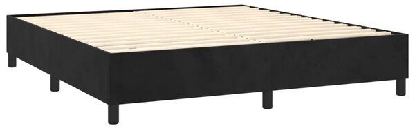 Krevet box spring s madracem LED crni 160x200 cm baršun - Crna 160 x 200 cm Dizajn s gumbima Crna