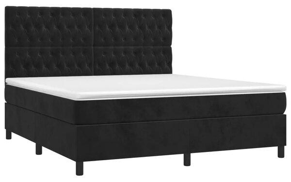 Krevet box spring s madracem LED crni 160x200 cm baršun - Crna 160 x 200 cm Dizajn s gumbima Crna