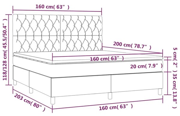 Krevet box spring s madracem LED crni 160x200 cm baršun - Crna 160 x 200 cm Dizajn s gumbima Crna