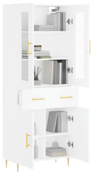 Visoka komoda bijela 69 5x34x180 cm konstruirano drvo - Bijela 1 2 vrata 2 ladice Bijela