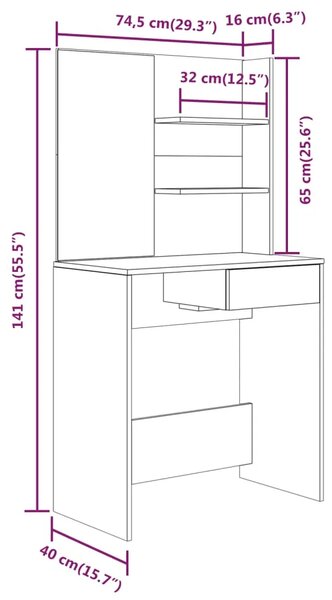 Toaletni stolić s ogledalom boja hrasta sonome 74 5x40x141 cm - sonoma hrast 1 Sonoma hrast