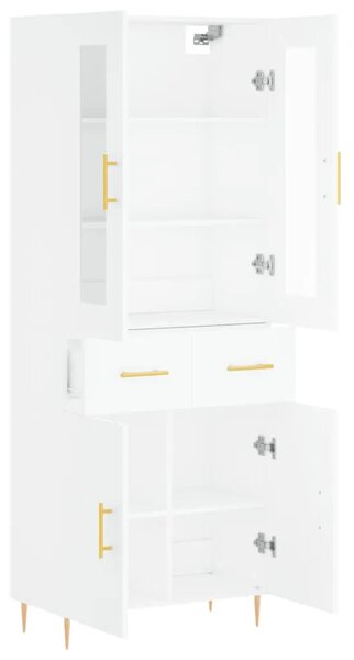 Visoka komoda bijela 69 5x34x180 cm konstruirano drvo - Bijela 1 2 vrata 2 ladice Bijela