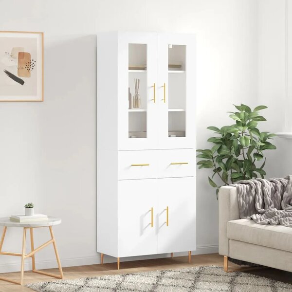 Visoka komoda bijela 69 5x34x180 cm konstruirano drvo - Bijela 1 2 vrata 2 ladice Bijela