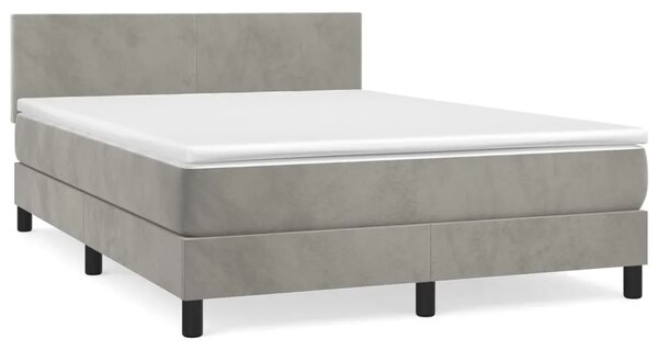 Boxspring - Krevet s oprugama i madracem svjetlosivi 140x190 cm baršunasti - Svjetlosiva 140 x 190 cm Gladak dizajn Svjetlosiva