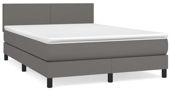 Boxspring - Krevet s oprugama i madracem sivi 140x190 cm od umjetne kože - Siva 140 x 190 cm Gladak dizajn Siva