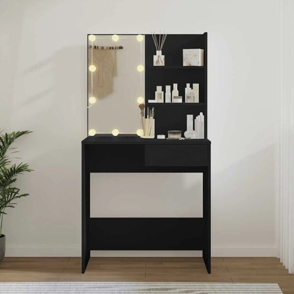 Toaletni stolić s LED svjetlima crni 74 5 x 40 x 141 cm - Crna 1 Crna