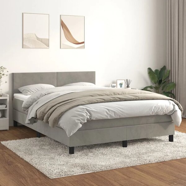 Boxspring - Krevet s oprugama i madracem svjetlosivi 140x190 cm baršunasti - Svjetlosiva 140 x 190 cm Gladak dizajn Svjetlosiva