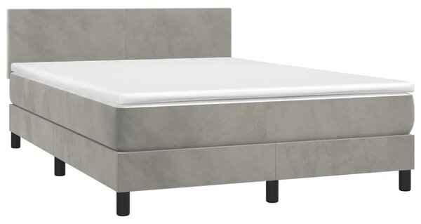 Boxspring - Krevet s oprugama i madracem svjetlosivi 140x190 cm baršunasti - Svjetlosiva 140 x 190 cm Gladak dizajn Svjetlosiva