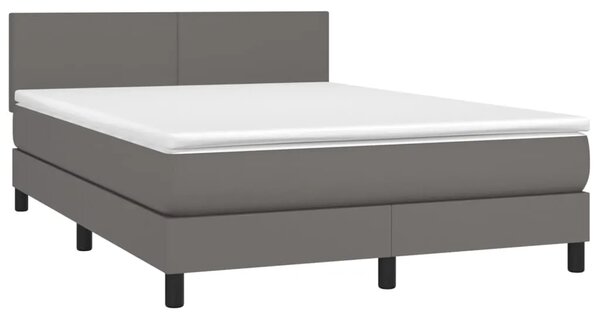 Boxspring - Krevet s oprugama i madracem sivi 140x190 cm od umjetne kože - Siva 140 x 190 cm Gladak dizajn Siva