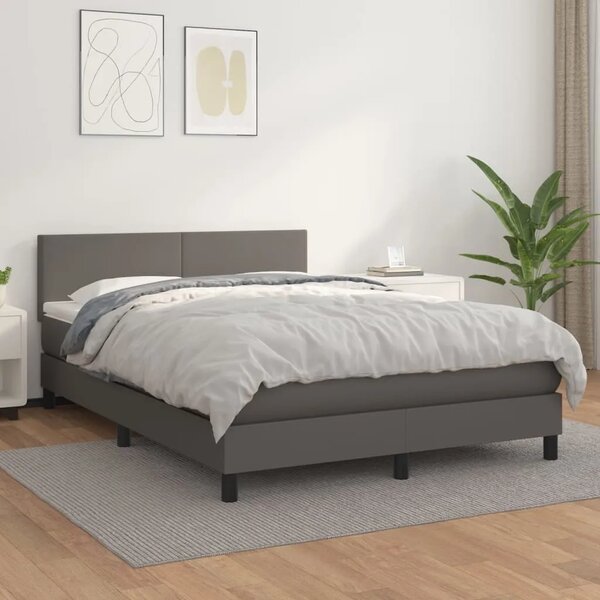 Boxspring - Krevet s oprugama i madracem sivi 140x190 cm od umjetne kože - Siva 140 x 190 cm Gladak dizajn Siva