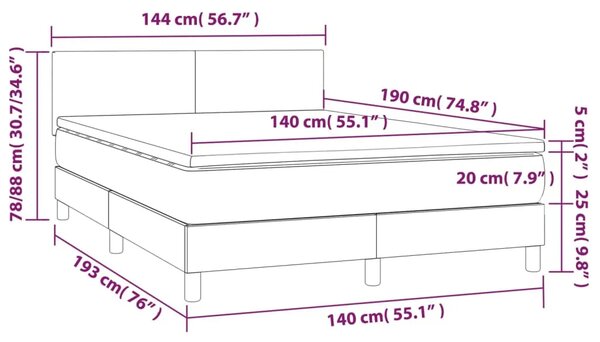 Boxspring - Krevet s oprugama i madracem sivi 140x190 cm od umjetne kože - Siva 140 x 190 cm Gladak dizajn Siva