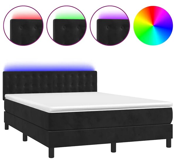 Krevet box spring s madracem LED crni 140x190 cm baršun - Crna 140 x 190 cm gumbi Crna