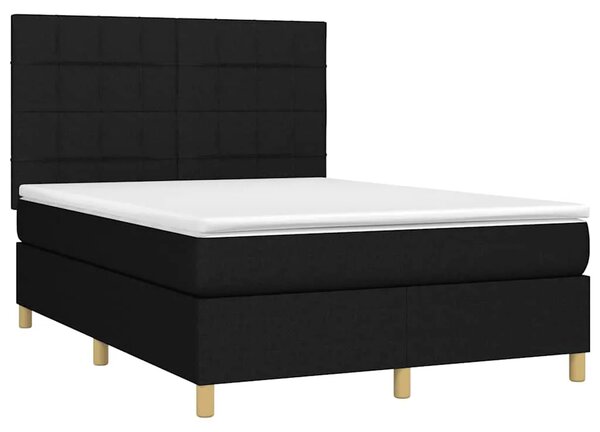 Krevet box spring s madracem LED crni 140x190 cm od tkanine - Crna 140 x 190 cm Blok s kvadratima Crna