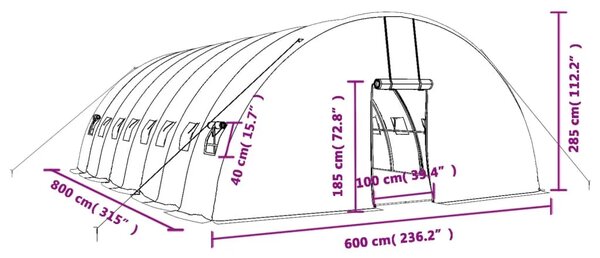 Staklenik s čeličnim okvirom bijeli 48 m² 8 x 6 x 2 85 m - Bijela 8 x 6 x 2.85 m 1 Bijela