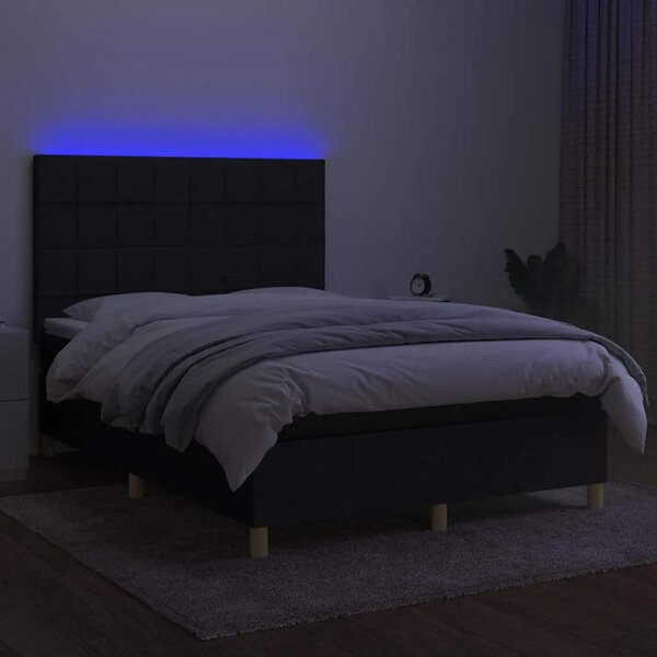 Krevet box spring s madracem LED crni 140x190 cm od tkanine - Crna 140 x 190 cm Blok s kvadratima Crna