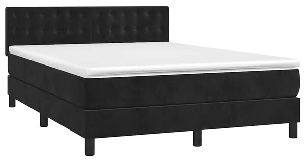 Krevet box spring s madracem LED crni 140x190 cm baršun - Crna 140 x 190 cm gumbi Crna