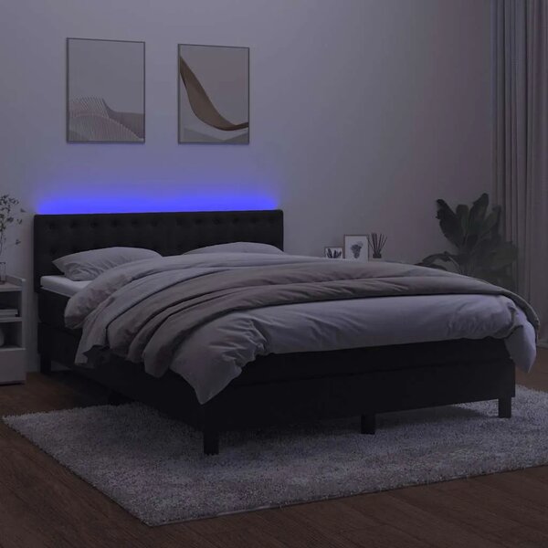 Krevet box spring s madracem LED crni 140x190 cm baršun - Crna 140 x 190 cm gumbi Crna