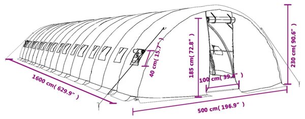 Staklenik s čeličnim okvirom bijeli 80 m² 16 x 5 x 2 3 m - Bijela 16 x 5 x 2.3 m 1 Bijela