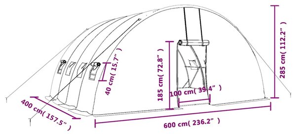 Staklenik s čeličnim okvirom zeleni 24 m² 6x4x2 85 m - Zelena 6 x 4 x 2.85 m 1 Zelena