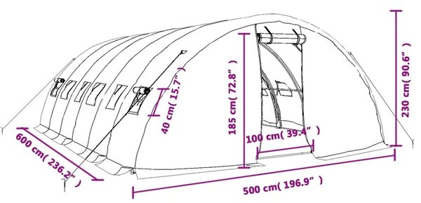 Staklenik s čeličnim okvirom zeleni 30 m² 6 x 5 x 2 3 m - Zelena 6 x 5 x 2.3 m 1 Zelena
