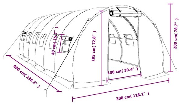 Staklenik s čeličnim okvirom bijeli 18 m² 6 x 3 x 2 m - Bijela 6 x 3 x 2 m 1 Bijela