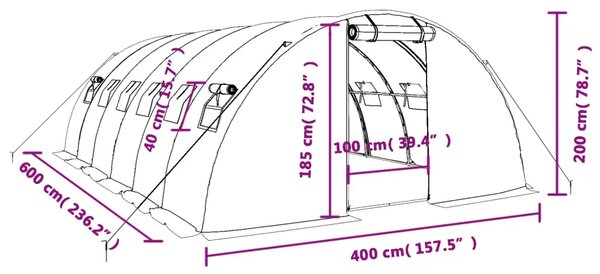 Staklenik s čeličnim okvirom bijeli 24 m² 6 x 4 x 2 m - Bijela 6 x 4 x 2 m 1 Bijela