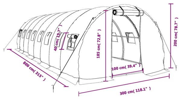 Staklenik s čeličnim okvirom zeleni 24 m² 8 x 3 x 2 m - Zelena 8 x 3 x 2 m 1 Zelena