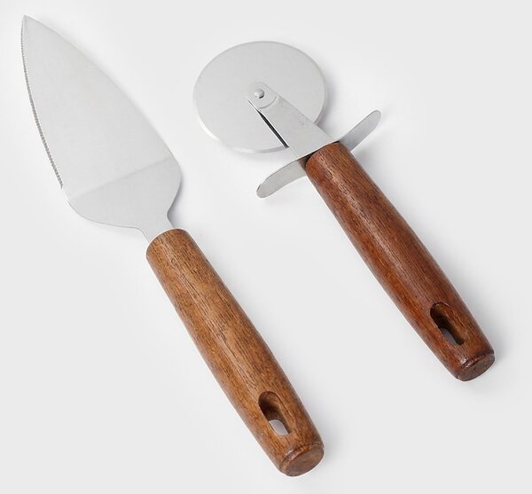 Sinsay - Set pribora za pizzu s drvenim ručkama: nož i rezač za pizzu 2 pack