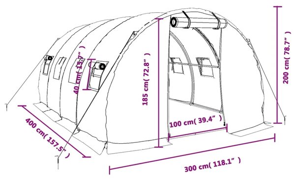 Staklenik s čeličnim okvirom zeleni 12 m² 4 x 3 x 2 m - Zelena 4 x 3 x 2 m 1 Zelena