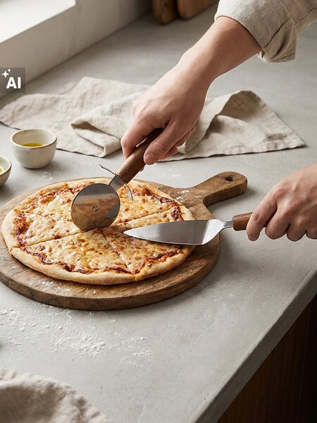 Sinsay - Set pribora za pizzu s drvenim ručkama: nož i rezač za pizzu 2 pack