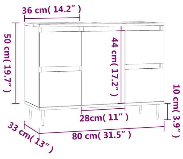 Kupaonski ormarić crni 80 x 33 x 60 cm od konstruiranog drva - Crna 1 1 1