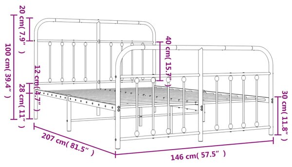 Metalni okvir kreveta uzglavlje i podnožje crni 140x200 cm - Crna 140 x 200 cm s uzglavljem i podnožjem Crna