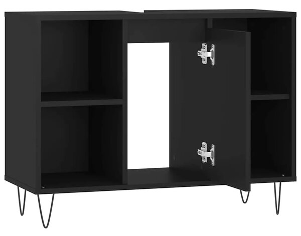 Kupaonski ormarić crni 80 x 33 x 60 cm od konstruiranog drva - Crna 1 1 Crna