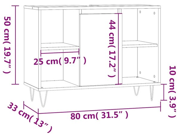 Kupaonski ormarić crni 80 x 33 x 60 cm od konstruiranog drva - Crna 1 1 Crna