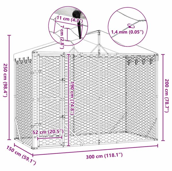 Vanjski kavez za pse s krovom srebrni 3 x 1 5 x 2 5 m čelični - 3 x 1.5 x 2.5 m 1 3 x 1.5 x 2.5 m