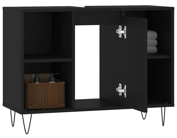 Kupaonski ormarić crni 80 x 33 x 60 cm od konstruiranog drva - Crna 1 1 Crna