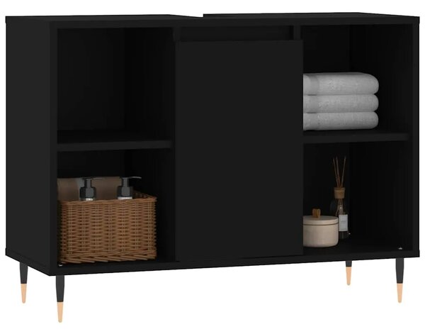 Kupaonski ormarić crni 80 x 33 x 60 cm od konstruiranog drva - Crna 1 1 Crna