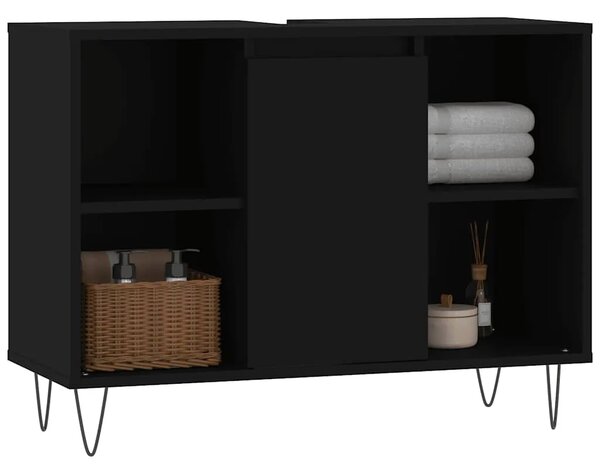 Kupaonski ormarić crni 80 x 33 x 60 cm od konstruiranog drva - Crna 1 1 Crna