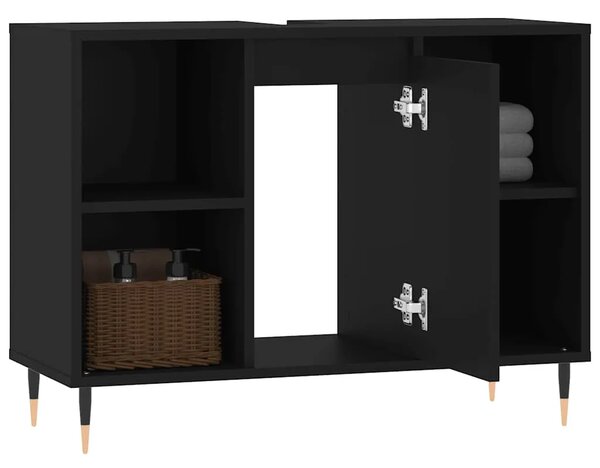 Kupaonski ormarić crni 80 x 33 x 60 cm od konstruiranog drva - Crna 1 1 Crna