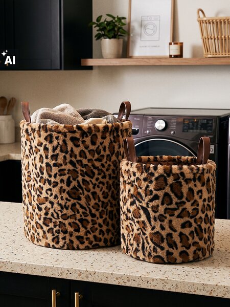 Sinsay - Plišana košara za pohranu s ručkama s leopard uzorkom