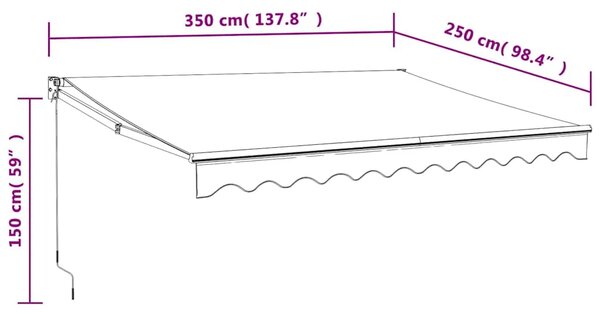 Automatska tenda na uvlačenje antracit 3 5 x 2 5 m - Antracit 3.5 x 2.5 m 1 s bijelim okvirom