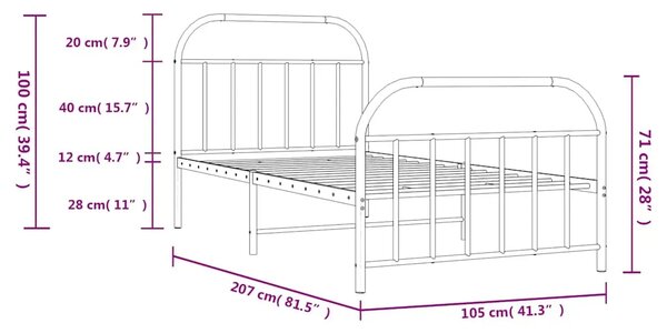 Metalni okvir kreveta uzglavlje i podnožje crni 100x200 cm - Crna 100 x 200 cm s uzglavljem i podnožjem Crna