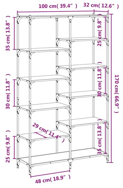 Regal za knjige siva boja hrasta 100x32x170 cm drvo i željezo - Sivi hrast sonoma 1 Sivi hrast sonoma